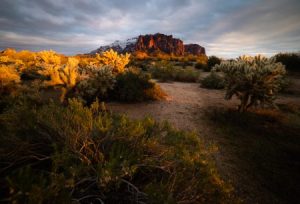 Lost Dutchman State Park Sunset, flat iron mountain is covered in snow, american southwest photography, arizona landscape photography, pagan photography