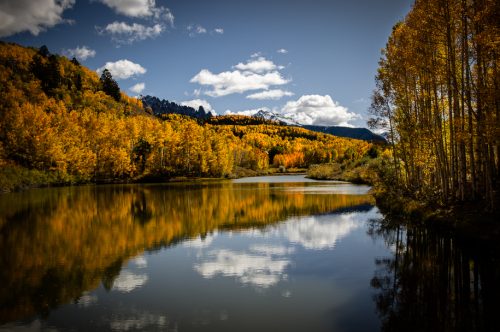 Cushman Lake Colorado surrounded by yellow fall leaves, colorado landscape photographers, pictures of the southwest region, landscape photography, colorado landscape photography